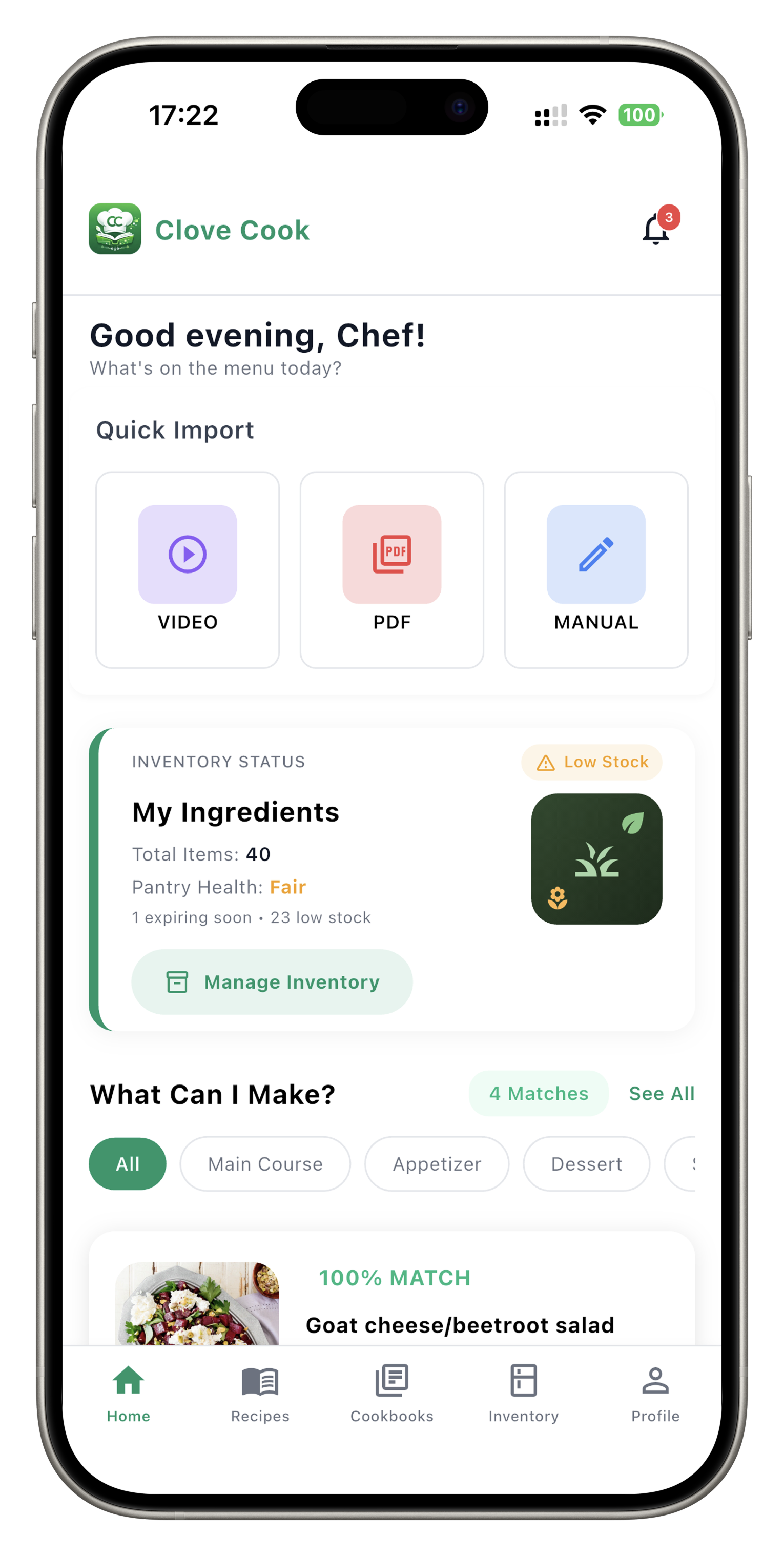 Clove Cook App Home Screen
